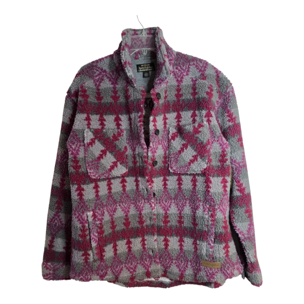 Noble Outfitters Women's Sherpa Button Front Shirt Jacket in Boysenbery Sz L